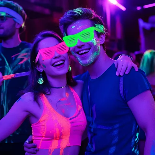 Miniatura 5 de Mega-L - 12 lentes que brillan en la oscuridad, suministros de fiesta que brillan en la oscuridad, anteojos fluorescentes de luz negra neón, regalos
