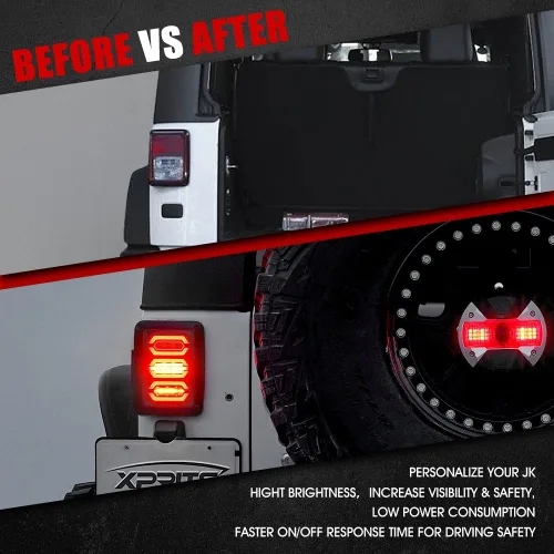 Miniatura 3 de Xprite - Conjunto de luces traseras LED con lente transparente roja, con señal de giro, marcha atrás y luz de freno, Plug & Play compatible con Jeep