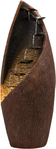 Miniatura 9 de Alpine Corporation Fuente de agua de metal de bronce escalonado contemporáneo de 43 pulgadas de alto con luces LED, elegante función de agua al aire