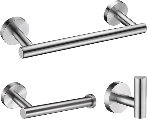 Nolimas Juego de 3 piezas de accesorios de baño de acero inoxidable SUS304 de níquel cepillado para montar en la pared, incluye barra de toalla de 3