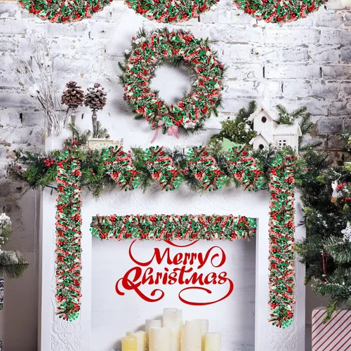 Miniatura 6 de Guirnalda de oropel de Navidad de 50 pies, guirnalda gruesa de oropel para decoración del árbol de Navidad, guirnalda metálica trenzada de oropel