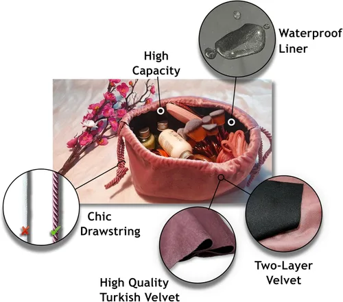Miniatura 2 de Bolsa de maquillaje de terciopelo con cordón interior resistente al agua: cosmético/viaje/artículos de tocador/bolsa de maquillaje