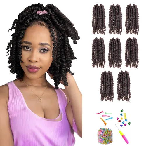 Miniatura 85 de Cabello de Ganchillo Pre-Retorcido Passion Twist para Mujeres Negras y Niños, Cabello Passion Twist Pre-Enrollado Trenzas Bohemias 4 Pulgadas 8
