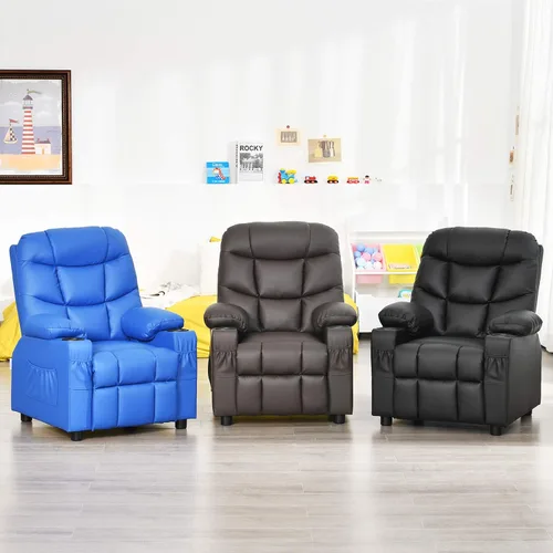Miniatura 9 de Costzon Silla Reclinable para Niños con Portavasos, Silla de Salón de Cuero Ajustable con Reposapiés y Bolsillos Laterales para Habitación de Niños