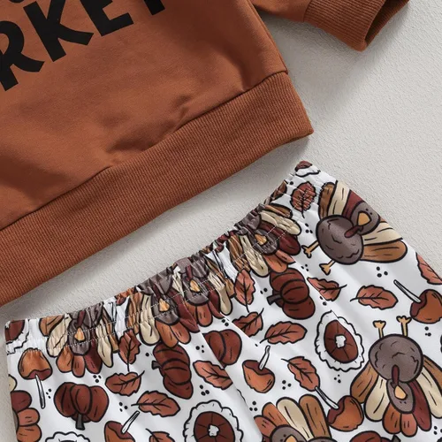 Miniatura 6 de BemeyourBBs Conjunto de sudadera de manga larga de pavo para niña con pantalones acampanados, ropa de otoño
