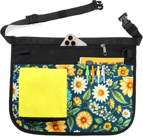 Miniatura 12 de Delantal de servidor impermeable para mujeres con 5 bolsillos, se pone y se quita rápidamente, delantales de camarera, delantal de trabajo