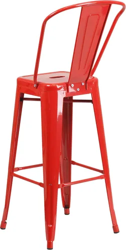 Miniatura 7 de EMMA + OLIVER Paquete de 4 taburetes de bar de metal rojo de 30 pulgadas de alto para interiores y exteriores con respaldo, muebles de cocina