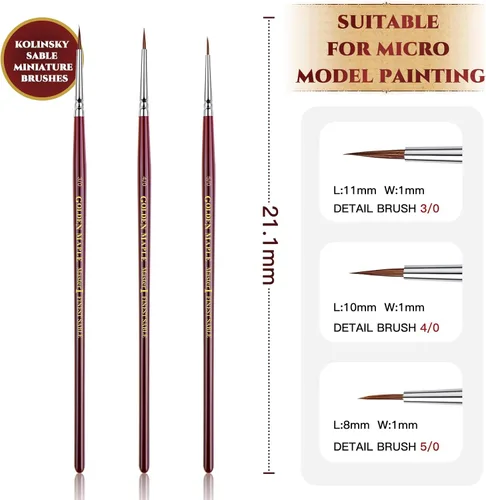 Miniatura 4 de Pinceles de Pintura en Miniatura Kolinsky Sable - Golden Maple Professional Pincel de Punta Ultrafina para Miniatura, Pintura de Modelos y Detalles