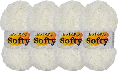 Miniatura 36 de Estako Softy 100% Poliéster Esponjoso Suave Grueso Peso #5 Hilado para Crochet y Tejido 3.52 oz (100 gr) 98 Yds (90 m) (9110 - Blanco)