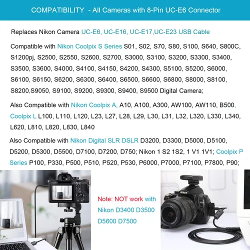 Miniatura 5 de MaxLLTo™ Cable de carga de datos USB + batería para Nikon Coolpix S6500 S 6500