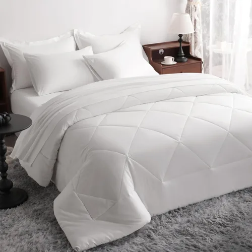 Miniatura 31 de NTBAY Juego de edredón Twin con sábanas, juego de ropa de cama Twin suave y transpirable de 5 piezas, cama Twin en una bolsa, juego de edredón Gris