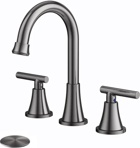 Miniatura 15 de Grifos de Baño para Lavabo de 3 Orificios, Hurran Grifo de Lavabo de Baño Dorado Cepillado con Desagüe Pop-up y Líneas de Suministro, Grifo Oro