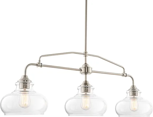 Kira Home Harlow 38" Lámpara de isla moderna industrial de granja/casa escolar de 3 luces con pantallas de vidrio transparente, altura de suspensión