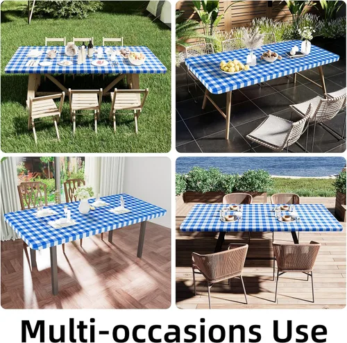 Miniatura 6 de Smiry Mantel cuadrado de pícnic, manteles de vinilo elásticos impermeables, fundas de mesa de lana cuadriculada con parte trasera de franela