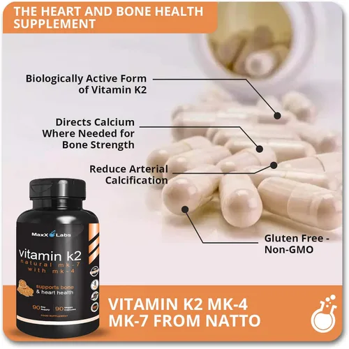 Miniatura 3 de Suplementos de vitamina K2 – Vitamina K2 de espectro completo MK7, MK4 y calcio – Vitamina K de alta resistencia funciona con vitamina D3 K2 5000 UI