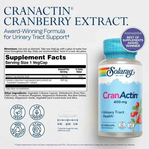 Miniatura 2 de SOLARAY CranActin Extracto de arándano 400 mg – Suplementos de arándano para mujeres y hombres – Apoyo a la salud de la vejiga y el tracto urinario