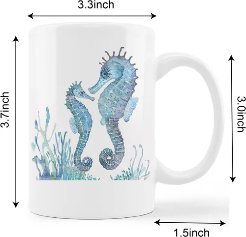 Miniatura 5 de kunlisa Taza de cerámica de caballito de mar con acuarela, diseño de caballitos de mar para parejas, taza de café con leche de 11 onzas, regalos