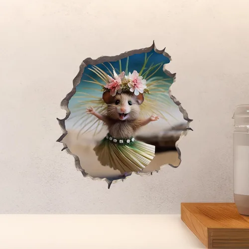 Miniatura 5 de Luau Mouse in Mouse Hole - Calcomanía de pared 3D con agujero de ratón