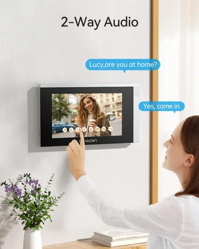Miniatura 3 de TMEZON Timbre con sistema de videoportero WiFi con cámara y monitor de 7 pulgadas, teléfono IP con cable de video portero 1080P