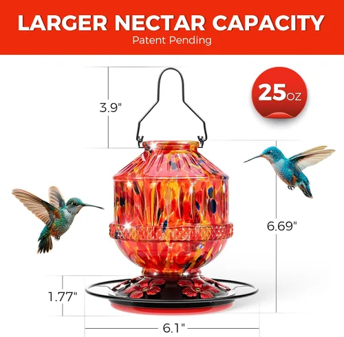 Miniatura 4 de Comederos de vidrio soplado para colibríes para exteriores, comedero de néctar para pájaros silvestres de 25 onzas con percha y 5 puertos