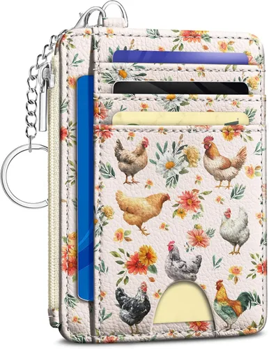 Miniatura 37 de Kelvoris Tarjetero pequeño para mujer, cartera delgada con bloqueo RFID, llavero con bolsillo para monedas con cremallera, bolsillo frontal