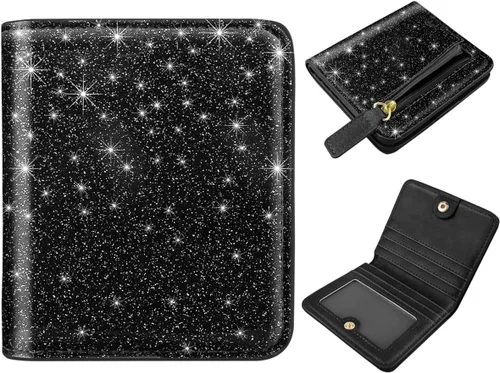 Miniatura 27 de Cartera pequeña con bloqueo RFID para mujer, con bolsillo plegable y compacto, lindo soporte para tarjetas de crédito, ranura para monedas, monedero