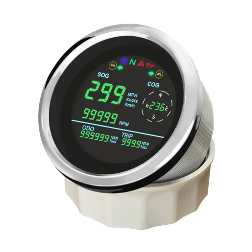 Miniatura 2 de ELING Velocímetro GPS digital para motocicleta de 3-3/8 pulgadas, 299 Kmh MPH nudos con tacómetro de 19999 RPM con alarma, tipo universal para 0-125
