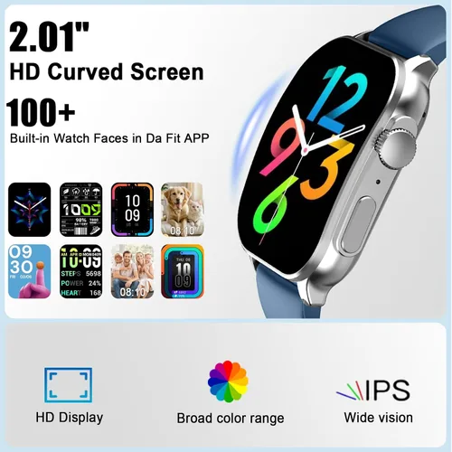 Miniatura 2 de Reloj inteligente para hombres y mujeres, pantalla curva AMOLED de 2.01 pulgadas, rastreador de fitness con respuesta/hacer llamadas, más de 100