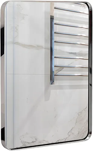 Hamilton Hills - Espejo de pared de metal cepillado contemporáneo | Panel de cristal negro enmarcado con esquina redondeada y diseño profundo |