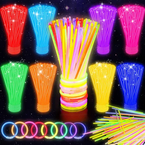 SHQDD Paquete de 100 varillas de brillo a granel, palitos brillantes de neón de 8 pulgadas, varillas luminosas de bricolaje con conectores, pulseras