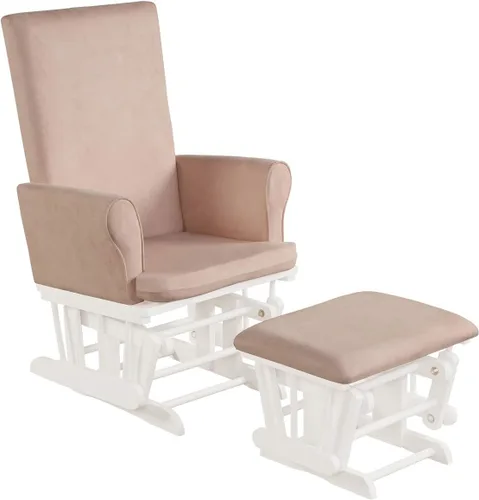 Miniatura 11 de Costzon Juego de cojín mecedor y otomano para bebé, muebles de madera para bebé, para siestas, lactancia, lectura, deslizador tapizado y silla Gris