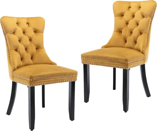 Miniatura 76 de LKTART Juego de 2 sillas de comedor de terciopelo, sillas de comedor copetudas con ribete de anillo de clavo, silla de comedor tapizada con patas