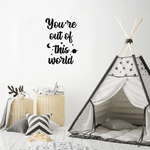 Miniatura 2 de Calcomanía de vinilo para pared, con texto en inglés "You're Out of This World", 24 x 17 pulgadas, moderna, inspiradora, bonita, con cita espacial