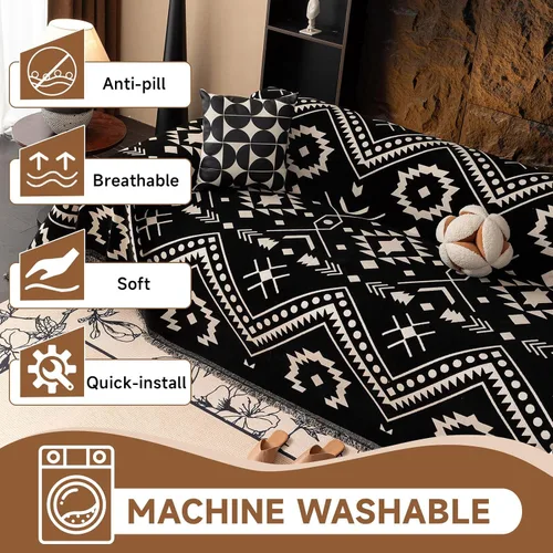 Miniatura 156 de VClife Fundas de sofá bohemio de felpilla para sofá seccional, fundas de sofá suaves y antideslizantes para sofá de 2 cojines, protector de muebles