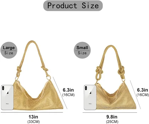 Miniatura 4 de Bolso de mano con diamantes de imitación para mujer, bolso de noche brillante con purpurina, bolso Hobo para graduación, cóctel, fiesta, boda