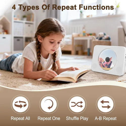 Miniatura 6 de Reproductor de CD con altavoces para el hogar, reproductor de CD Bluetooth para automóvil, con radio Bluetooth/FM/USB/AUX, reproductores de música