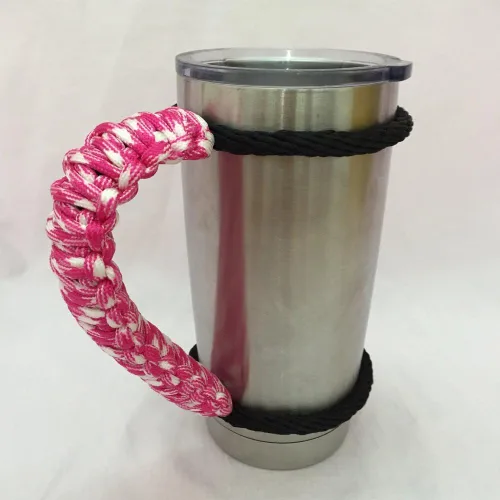 Miniatura 14 de MOCE Mango de paracaídas hecho a mano para vaso Yeti/Rtic/Ozark Trail Rambler de 30 onzas. Morado/Blanco Violeta/Blanco
