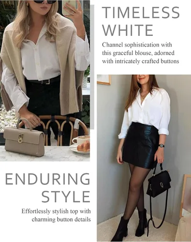 Miniatura 78 de Odosalii - Camisas con botones para mujer, con cuello en V, manga larga, enrolladas, blusas elegantes y formales para negocios y ocasiones casuales