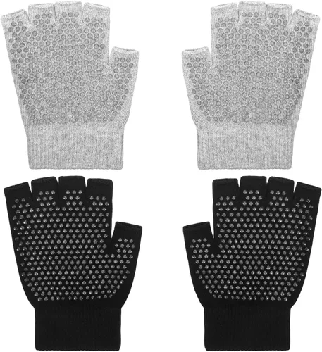 Miniatura 2 de 2 pares de guantes de entrenamiento de medio dedo, antideslizantes, sin dedos, guantes de yoga, guantes de pilates sin dedos, guantes