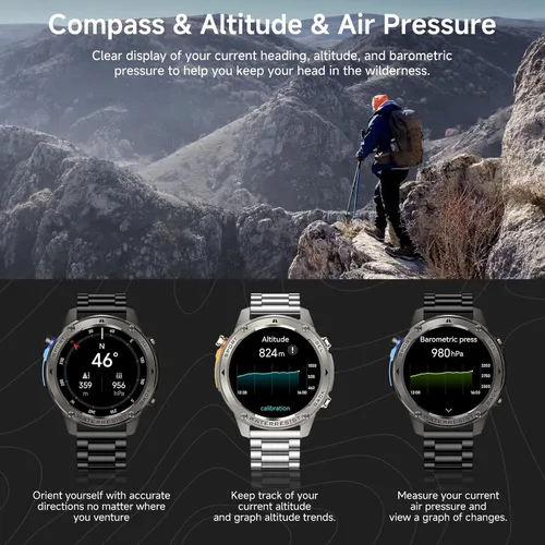 Miniatura 7 de Reloj inteligente con GPS para hombre, reloj inteligente militar resistente, brújula, resistente al agua hasta 164.0 ft, batería grande de 500 mAh