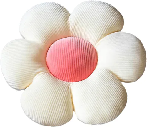 Miniatura 15 de Almohada linda en forma de flor, cojín de flor, almohada de lectura y almohada cómoda y de ocio, cojín de coche (beige/verde, 23.6 in*23.6 in)