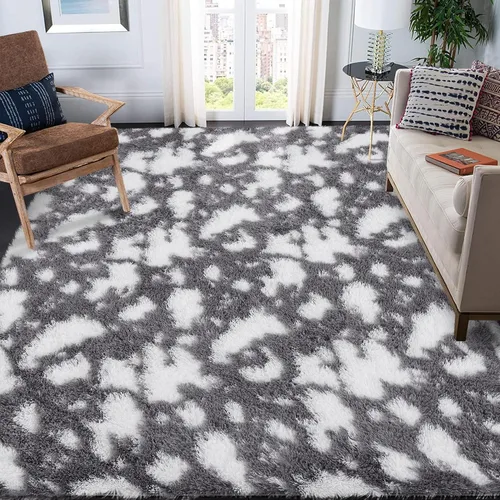 Miniatura 8 de GAOMON Alfombra moderna de pelo largo azul y blanco para niños, de 2 x 6 pies, ultra suave, peluda, para interiores, alfombra de pelo alto
