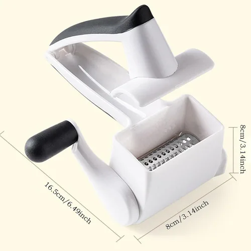 Miniatura 8 de Rallador de queso giratorio clásico con asa, rallador de queso de mano 3 en 1 con 3 ralladores de acero inoxidable, rallador multifuncional