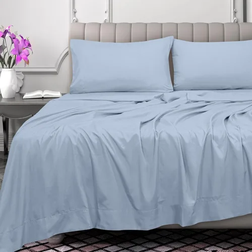 Miniatura 2 de Royale Linens Sábana Plana de Algodón Peinado de Fibra Larga 100% de 300 Hilos - Súper Suave - Sábanas Superiores - Sábana Plana Tamaño King Se Azul