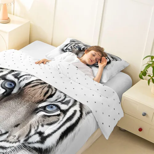 Miniatura 2 de Erosebridal Juego de edredón personalizado de tigre para niños, tamaño individual, juego de ropa de cama con estampado de animales salvajes