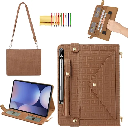 Miniatura 50 de Bolso Funda para Samsung Galaxy Tab S10 FE/S9 FE 10.9"/S9/S8/S7 11", Techcircle Folio con Soporte Cruzado, Billetera con Ranura para Lápiz S Pen