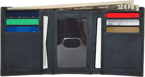 Miniatura 4 de Lucky Brand Bandera de cuero para hombre en relieve RFID Trifold