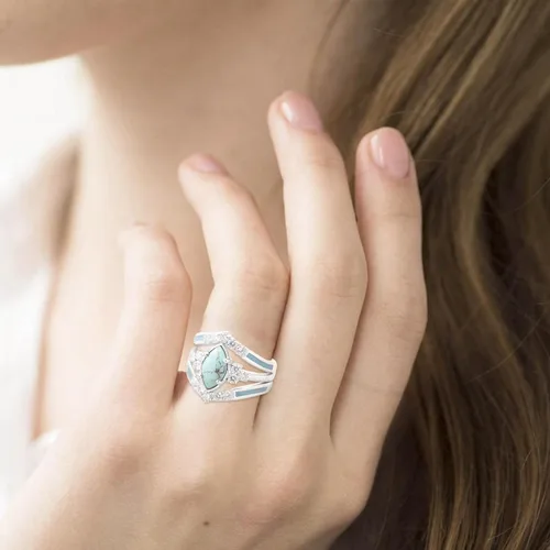 Miniatura 5 de Anillos de diamantes turquesa de 3 piezas para mujer de plata de ley natural anillos de joyería simples de moda
