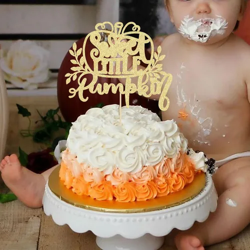 Miniatura 7 de Gyufise 1 pieza de decoración de pastel de calabaza dulce con purpurina con temática de otoño, decoración para baby shower, niños, cumpleaños