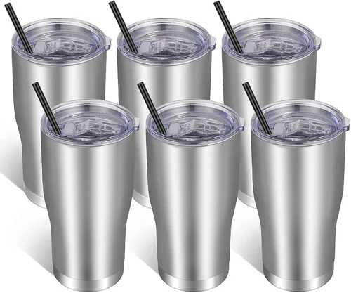 Miniatura 9 de VEGOND Vaso de acero inoxidable de 20 onzas con tapa y pajita, aislado al vacío, taza de café de viaje de doble pared (negro, paquete de 6)